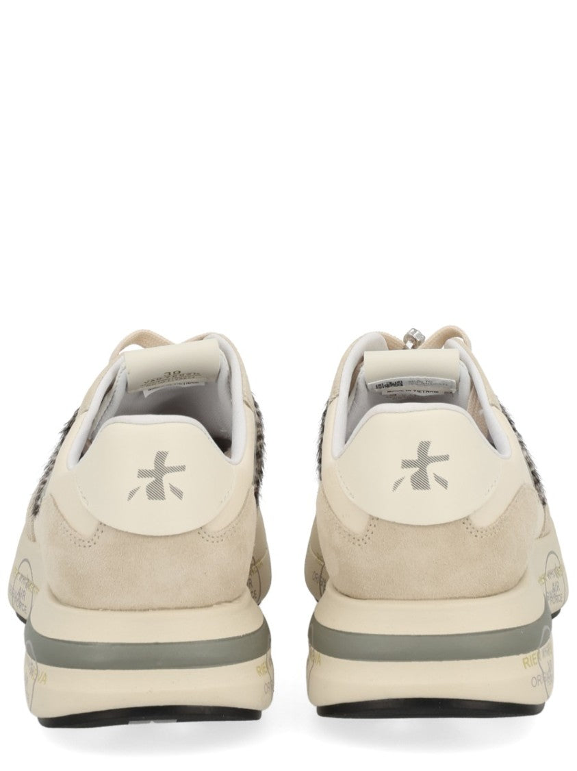 Premiata White Sneakers With Calf Leather And Rhinestone Laces