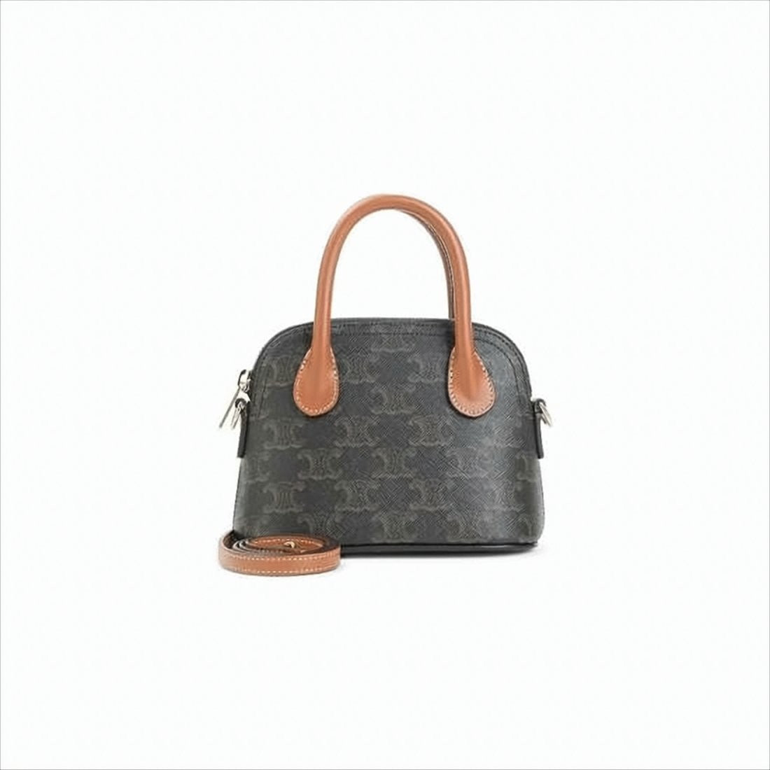 Celine Structured Canvas Shoulder Bag With Calf Leather Trim