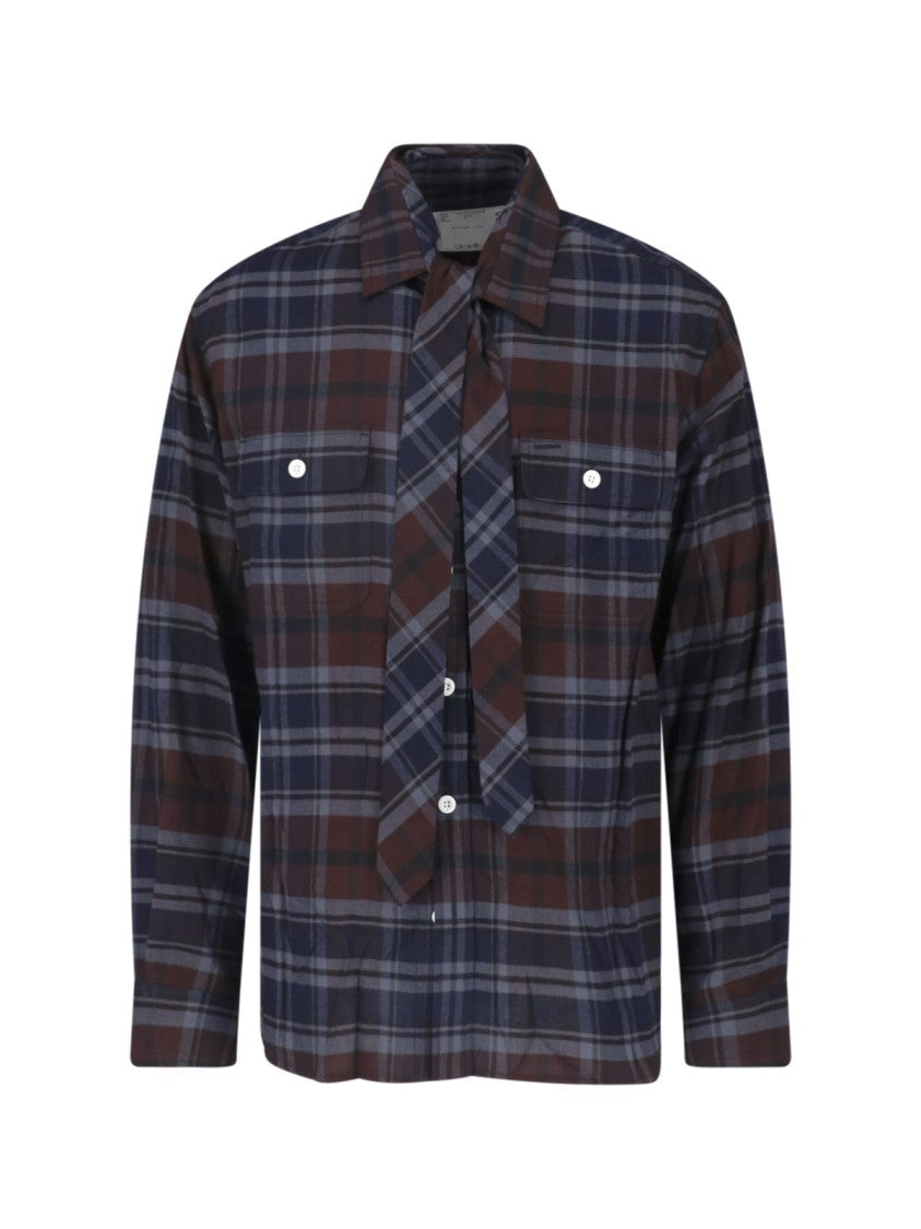 Sacai Brown Plaid Long-Sleeve Shirt