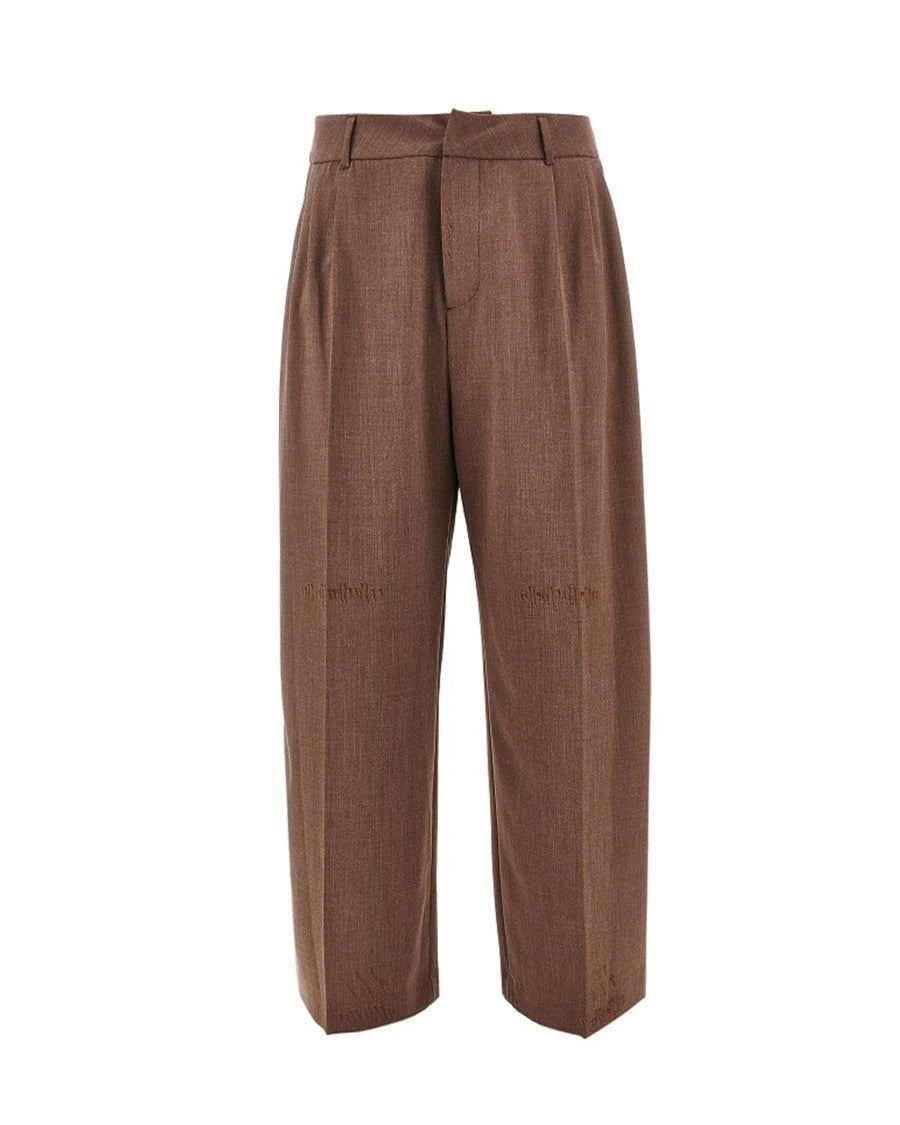 Thestroy Brown Anthem Cotton-Blend Pleated Wide-Leg Pants