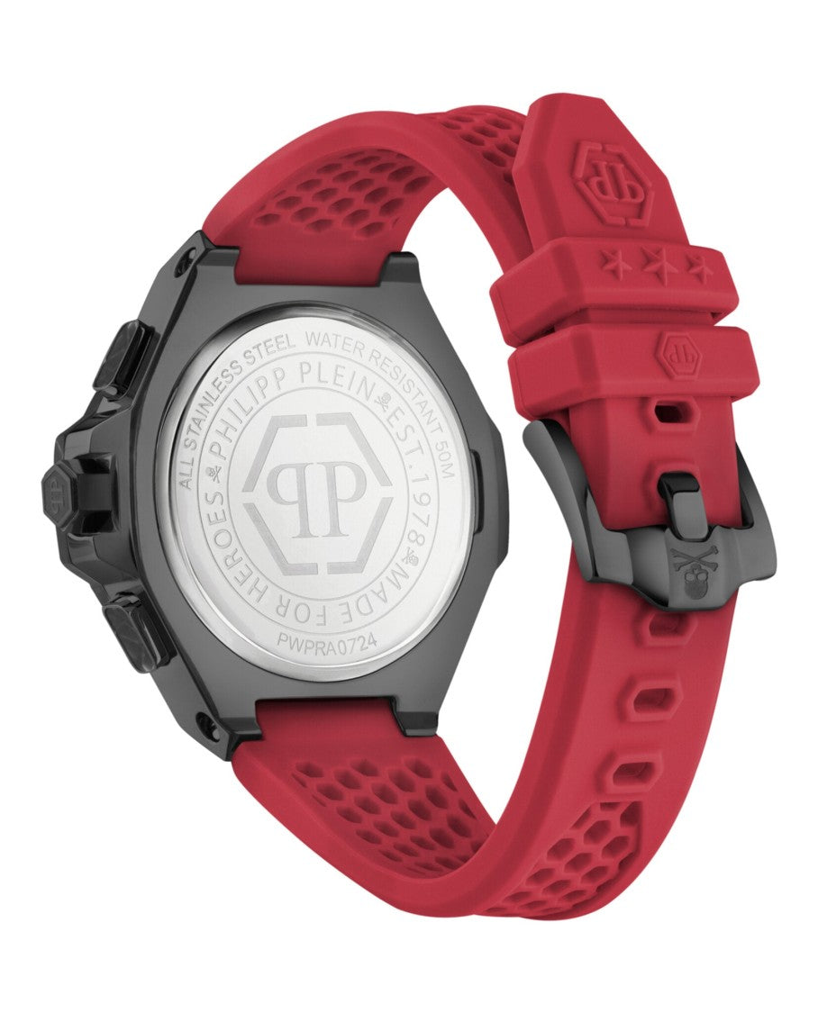 Philipp Plein Chronograph Black Ip Case Watch With Red Silicone Strap