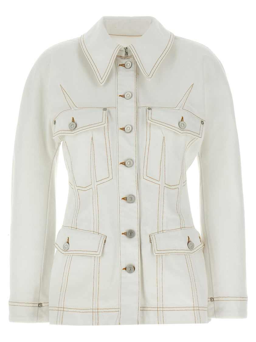 Givenchy Flared Cotton Denim Jacket With Contrasting Stitching