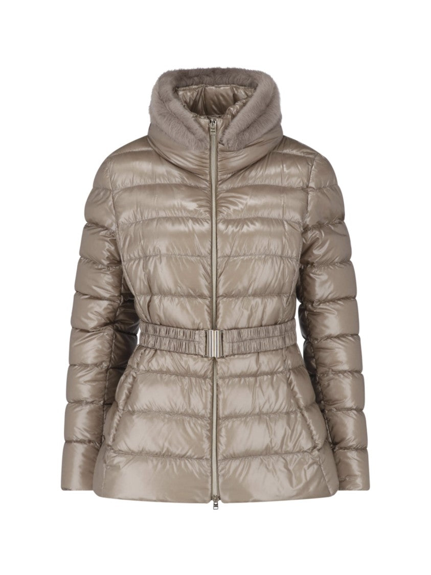 Herno Taupe Claudia Waterproof Belted Down Jacket