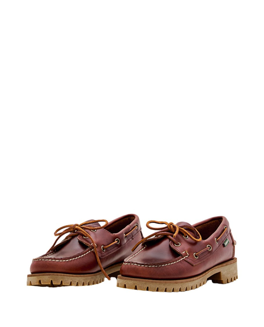 Sebago Hand-Stitched Dark Brown Leather Boat Shoes With Rugged Sole