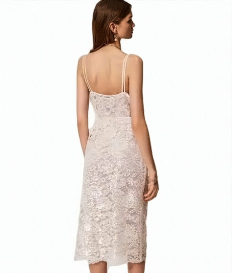 Twin-Set Lace Sequin Midi Slip Dress