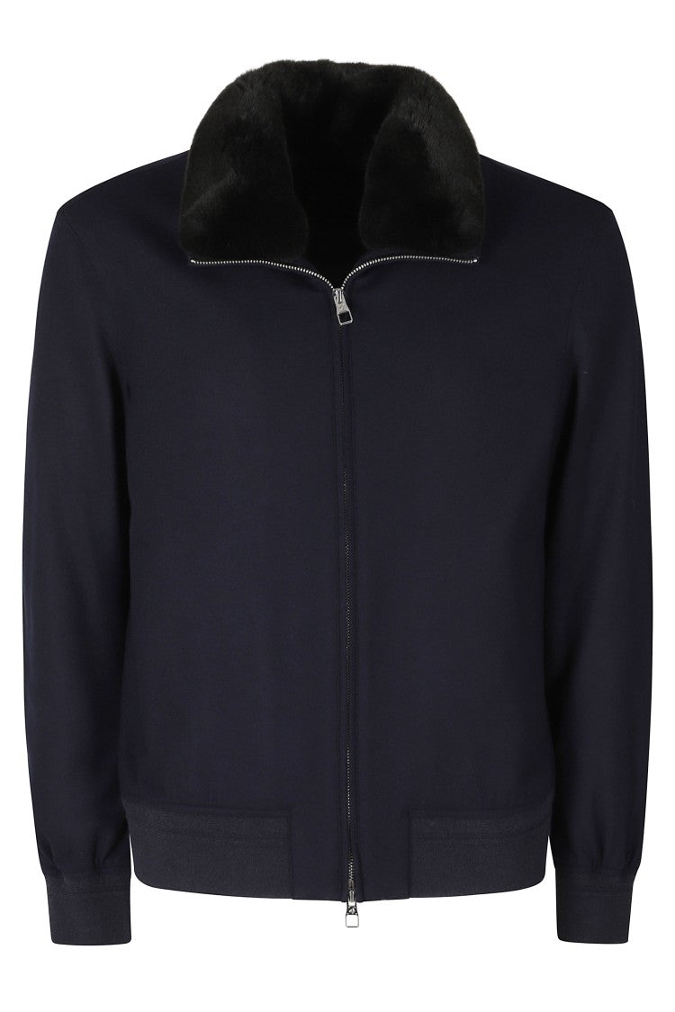 Montecore Blue Fur Collar Cropped Jacket