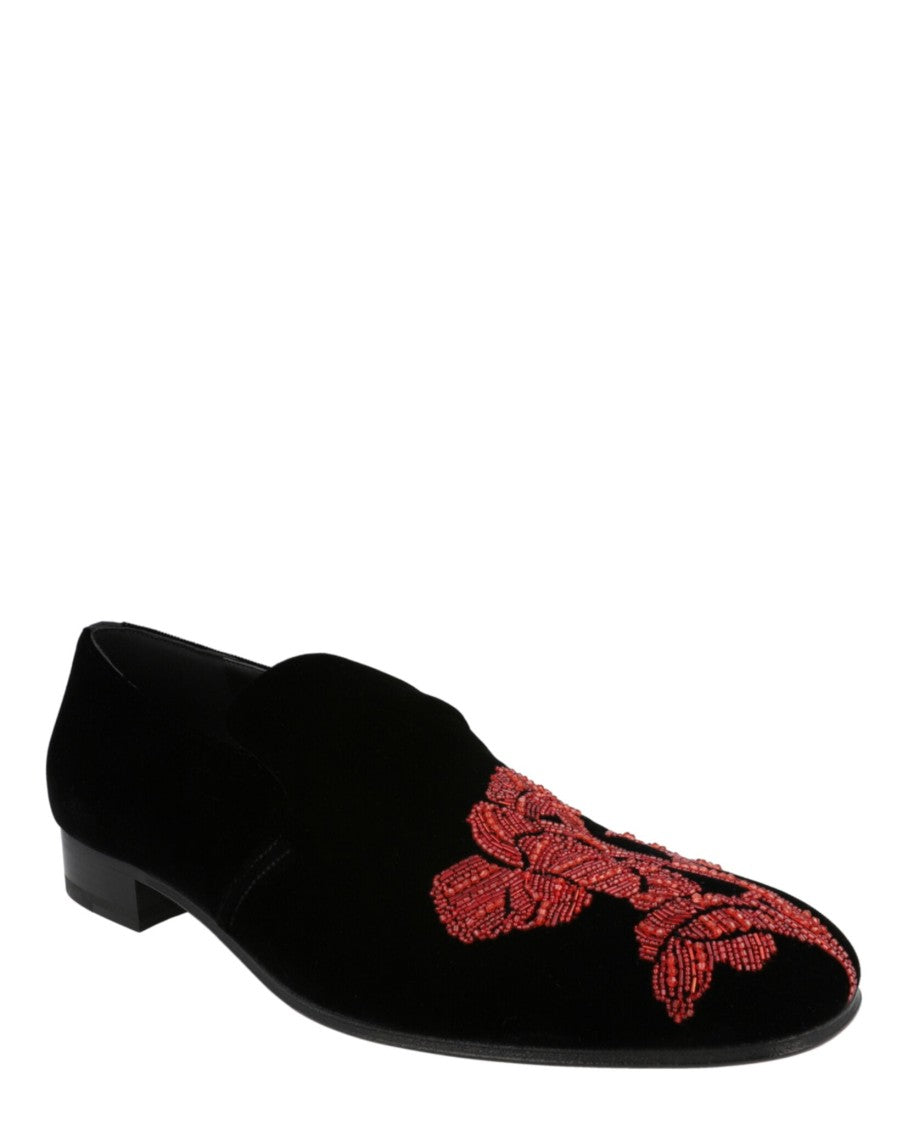 Alexander Mcqueen Beaded Orchid Velvet Loafers