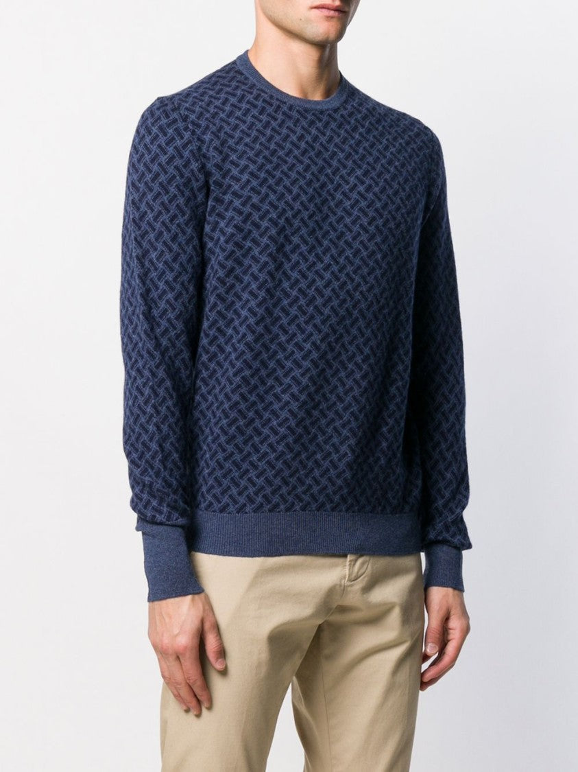 Drumohr Dark Blue Herringbone Knit Sweater