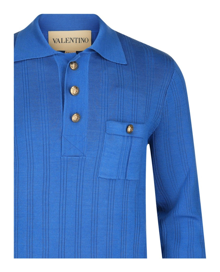 Valentino Ribbed Knit Cotton Polo Sweater