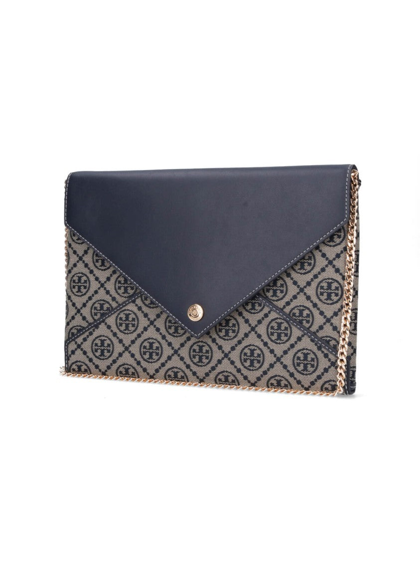 Tory Burch "T-Monogram" Chain Pouch Beige