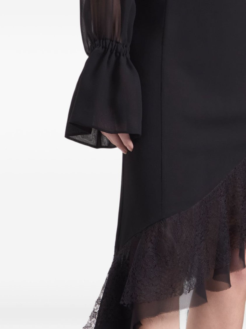 Nina Ricci Sheer Black Blouse With Voluminous Sleeves And Tie Detail