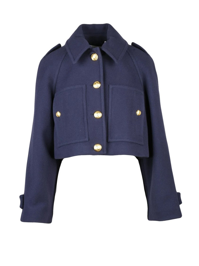 Palm Angels Short Cloth Jacket With Structured Collar And Gold Accents