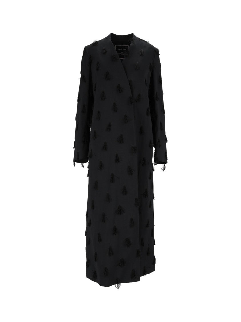 Fabiana Filippi Night Blue Collarless Textured Long Coat
