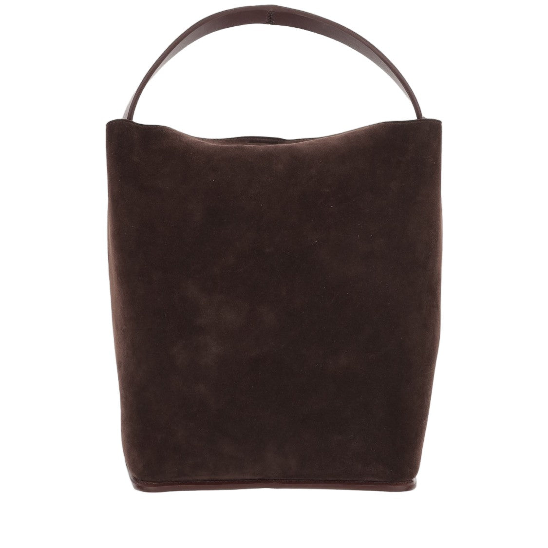 Jil Sander Brown Structured Top Handle Suede Shoulder Bag