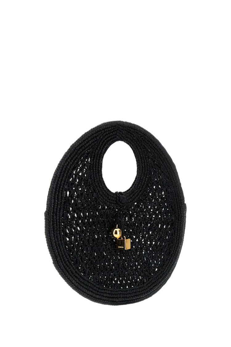 Jacquemus Black Le Petit Rond Spiaggia Raffia Bag