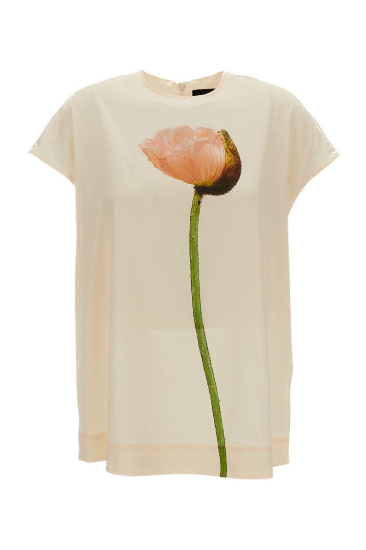 Simone Rocha Cream Poppy Motif Smock Satin Blouse