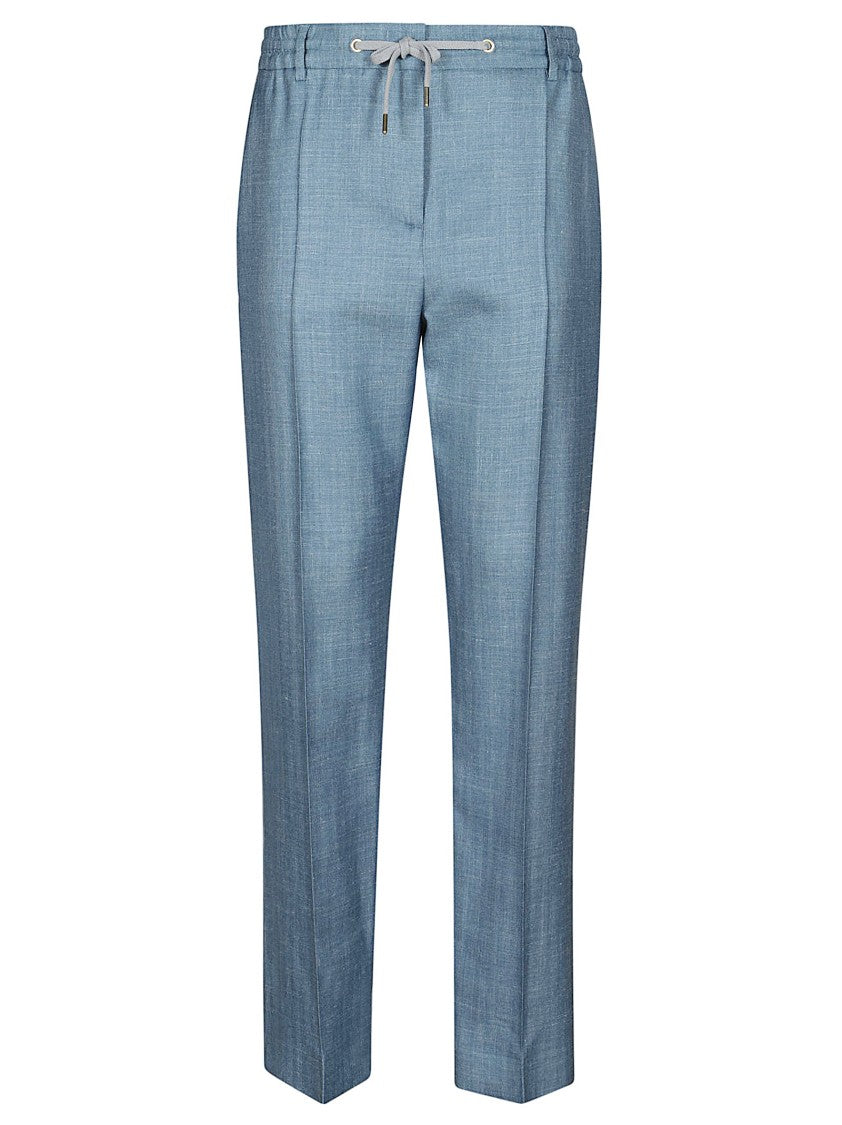 Eleventy Cigarette-Style Trousers In Linen And Silk Blend With Drawstring Waist