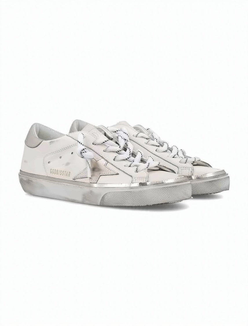 Golden Goose Distressed Low-Top Sneakers With Metallic Silver Star Detail