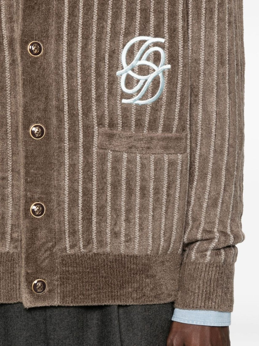 Drôle De Monsieur Embroidered Logo Cardigan With Vertical Stripes And Button Fastening