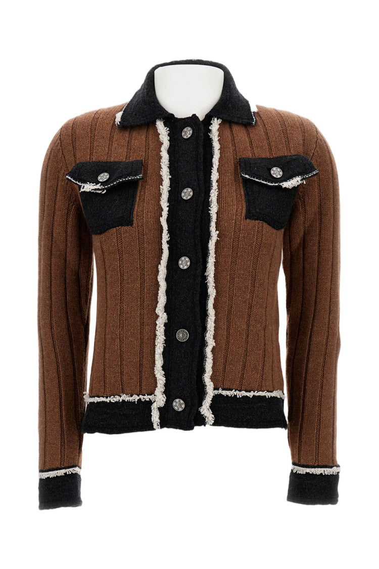 Barrie Hybrid Denim Jacket With Ribbed Texture And Raw Cut Trims