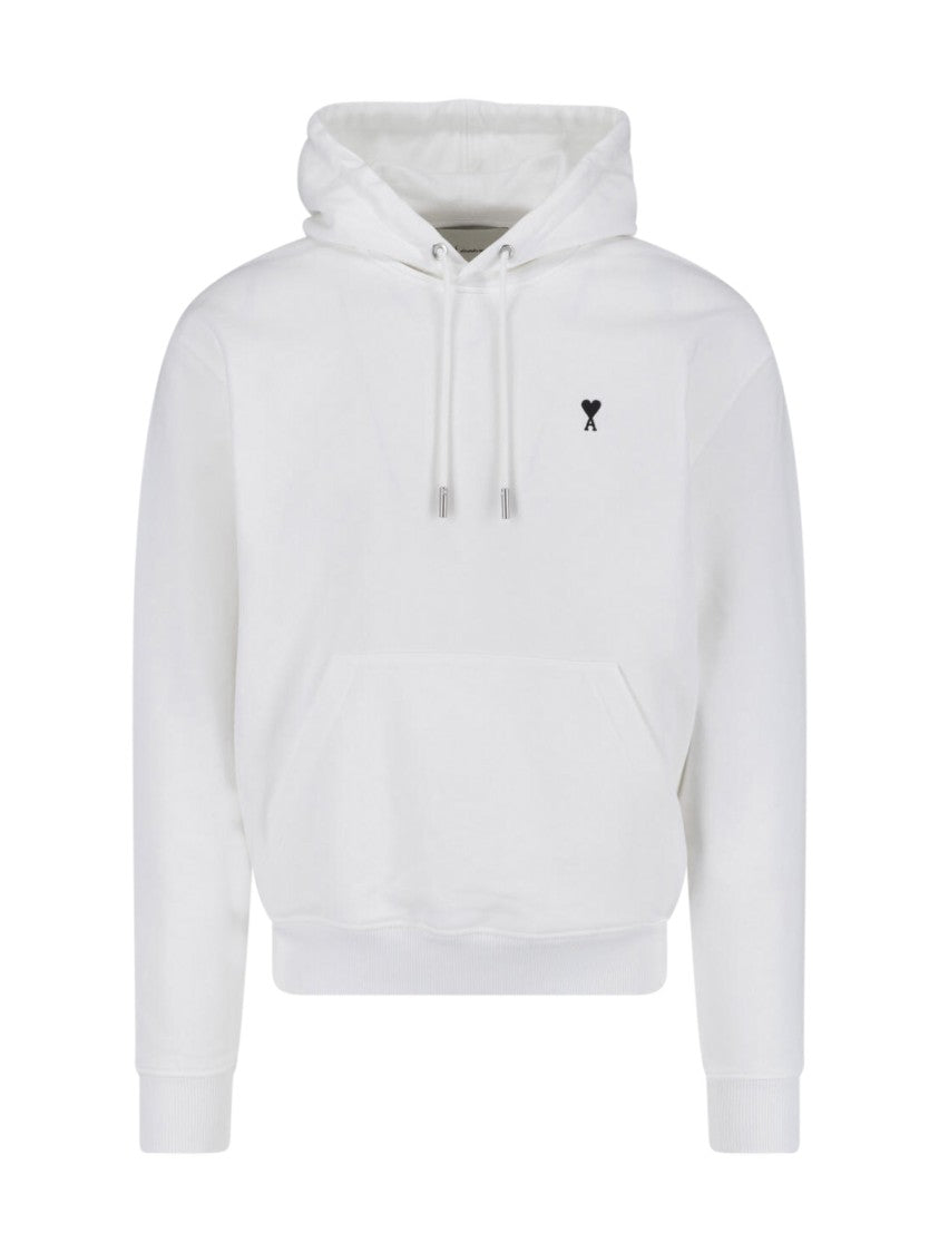 Ami Paris White Ami De Cœur Kangaroo Pocket Hoodie
