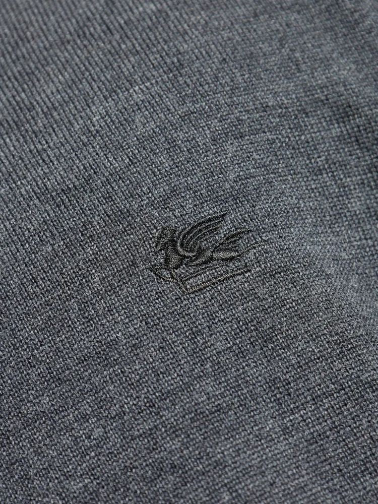 Etro Fitted Grey Turtle Neck Sweater With Ribbed Cuffs