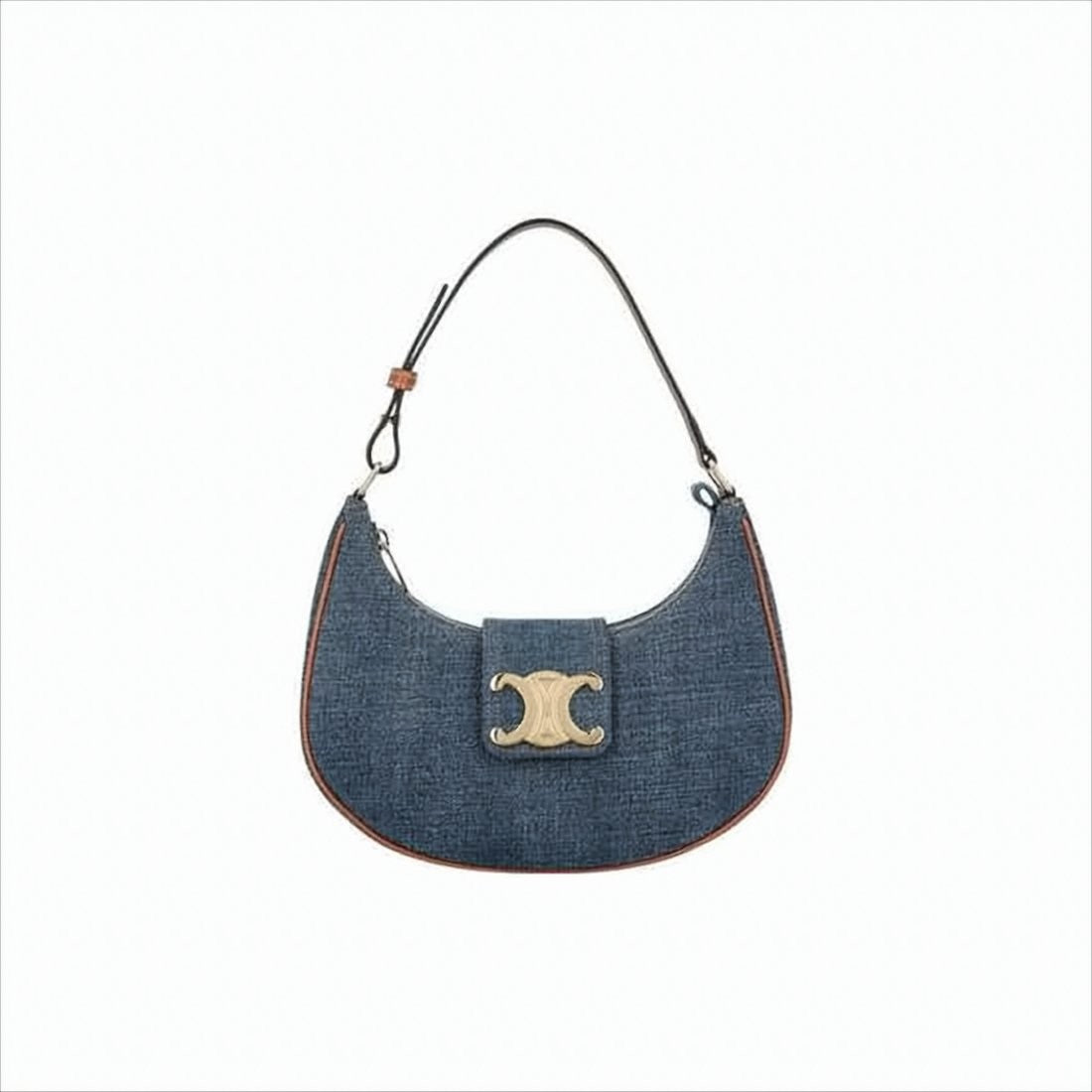 Celine Crescent-Shaped Cotton Shoulder Bag With Metallic Logo