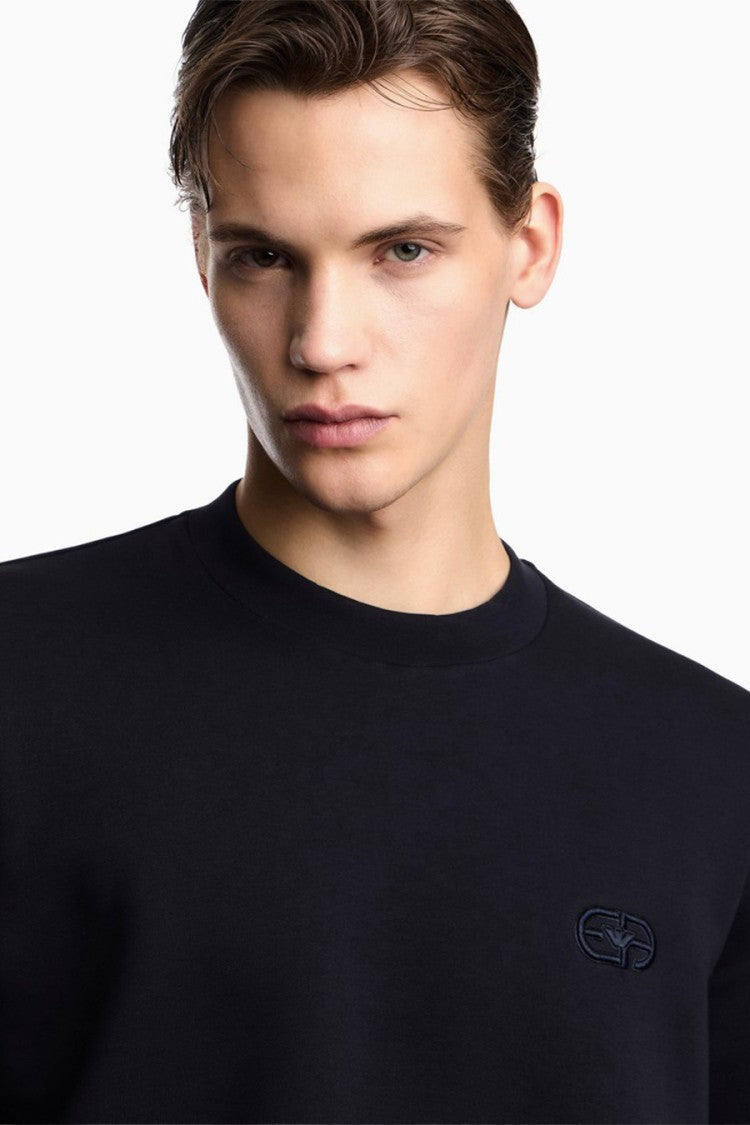 Emporio Armani Blue Tonal Embroidered Logo Cotton-Blend Sweatshirt
