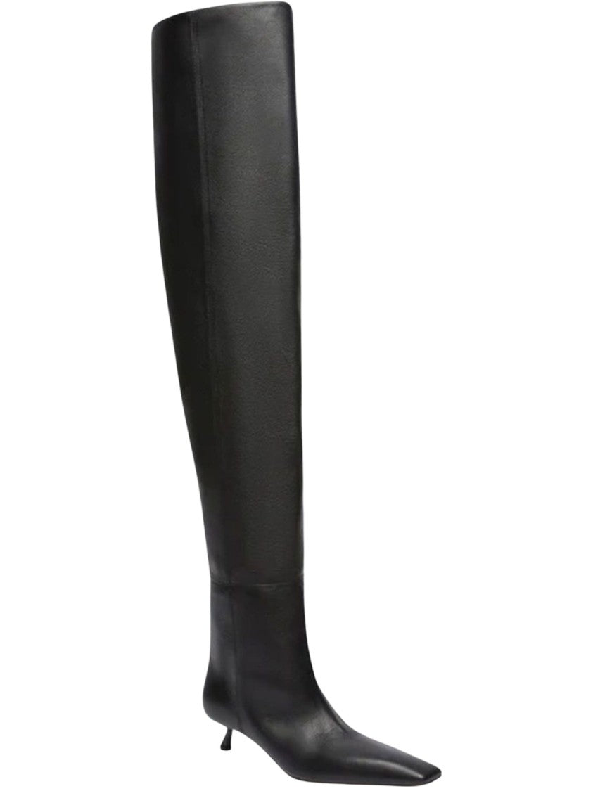 Sportmax Black Kitten Heel Pointed Leather Tall Boots