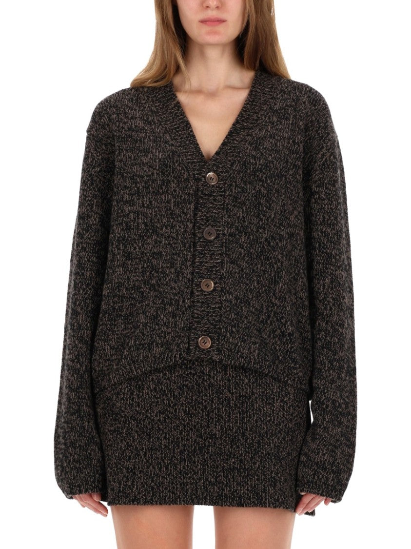 Our Legacy Marled Brown Sweater With V-Neck And Button-Down Front