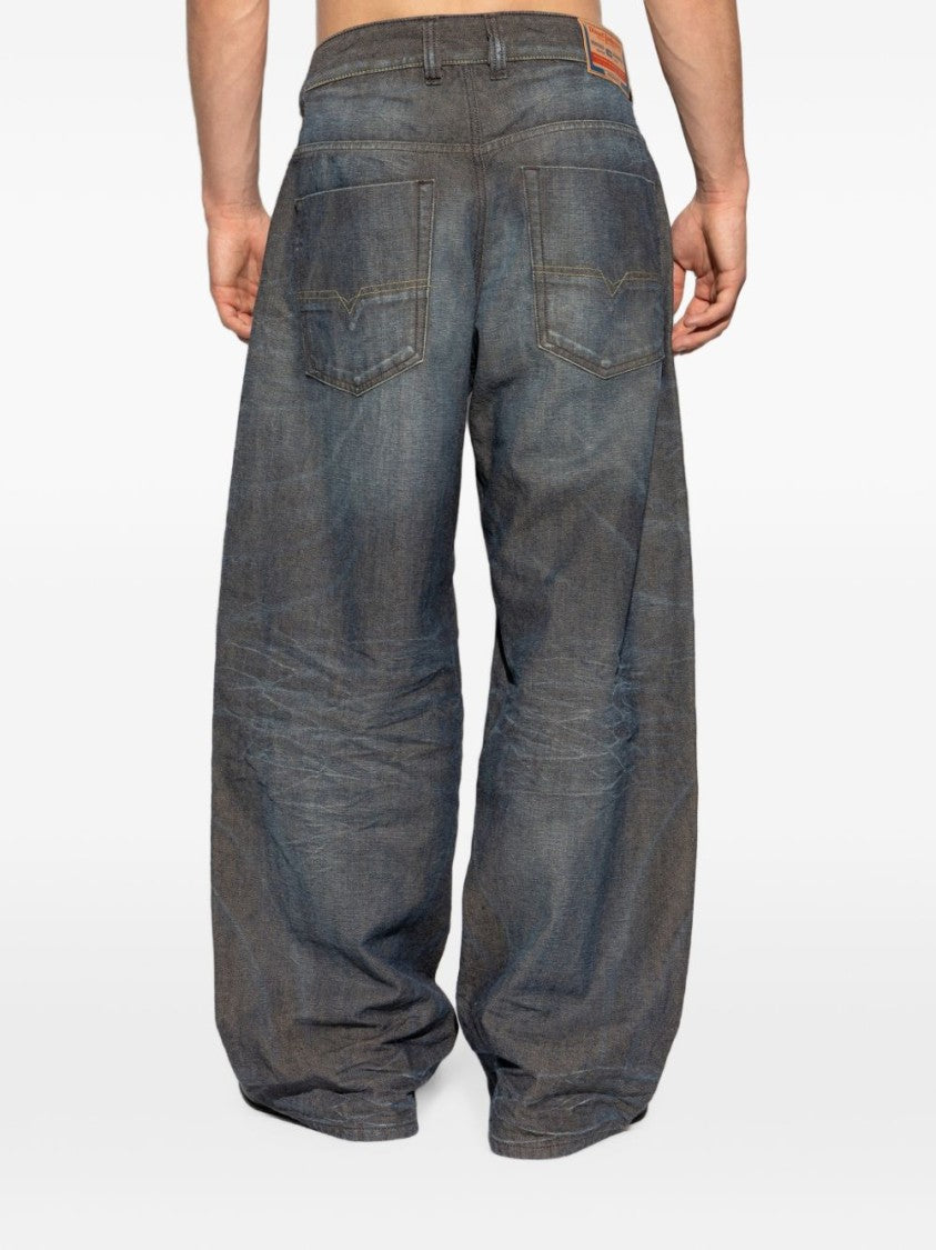 Diesel Ultra-Wide Leg Jeans With Faded Dark Denim Wash