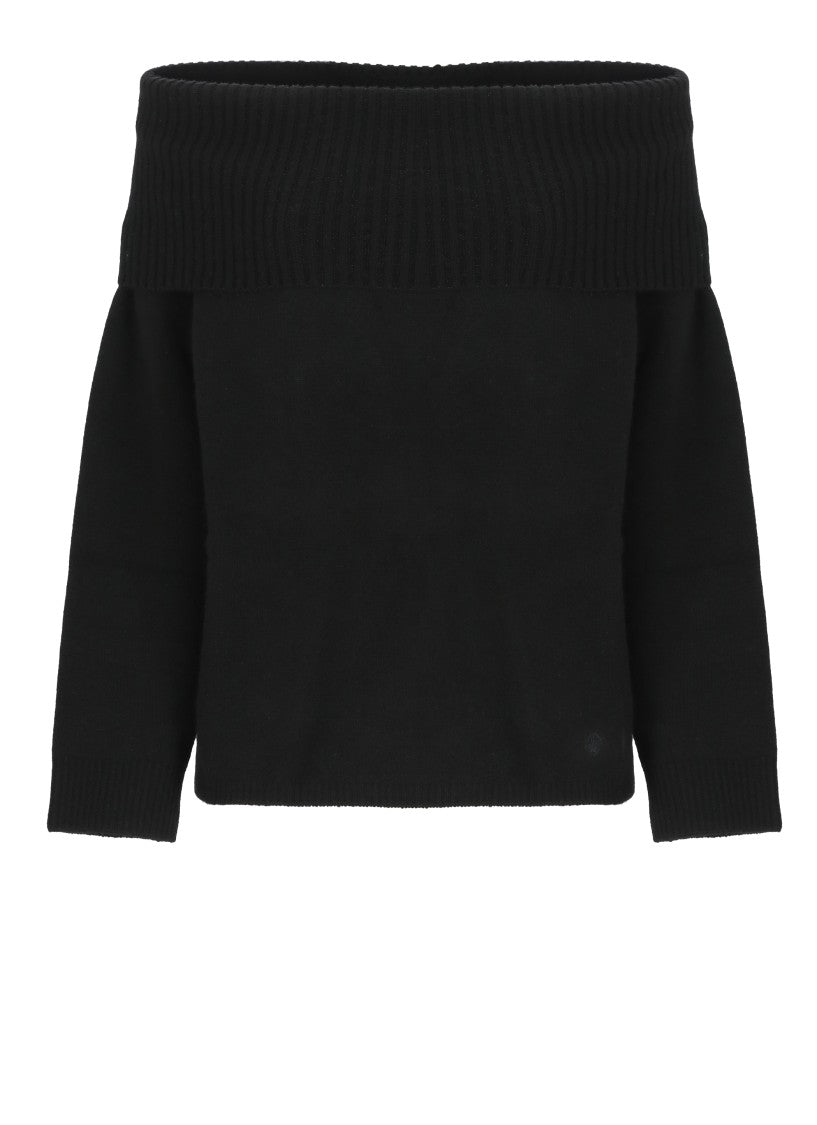 Loulou De Saison Black Off-Shoulder Ribbed Cashmere Sweater