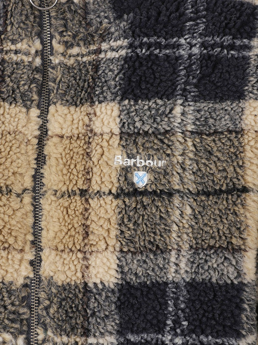 Barbour Brown Tartan Fleece Shirt With High Collar And Zip Closure