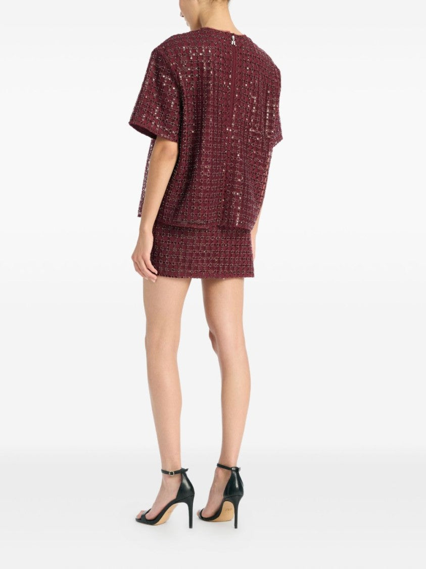 Rotate Burgundy Sequin-Embellished Top With Zipper Detail
