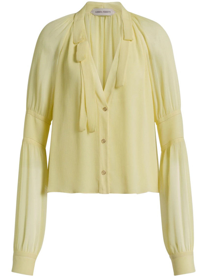 Alberta Ferretti Flowing Pale Yellow Blouse With V-Neck