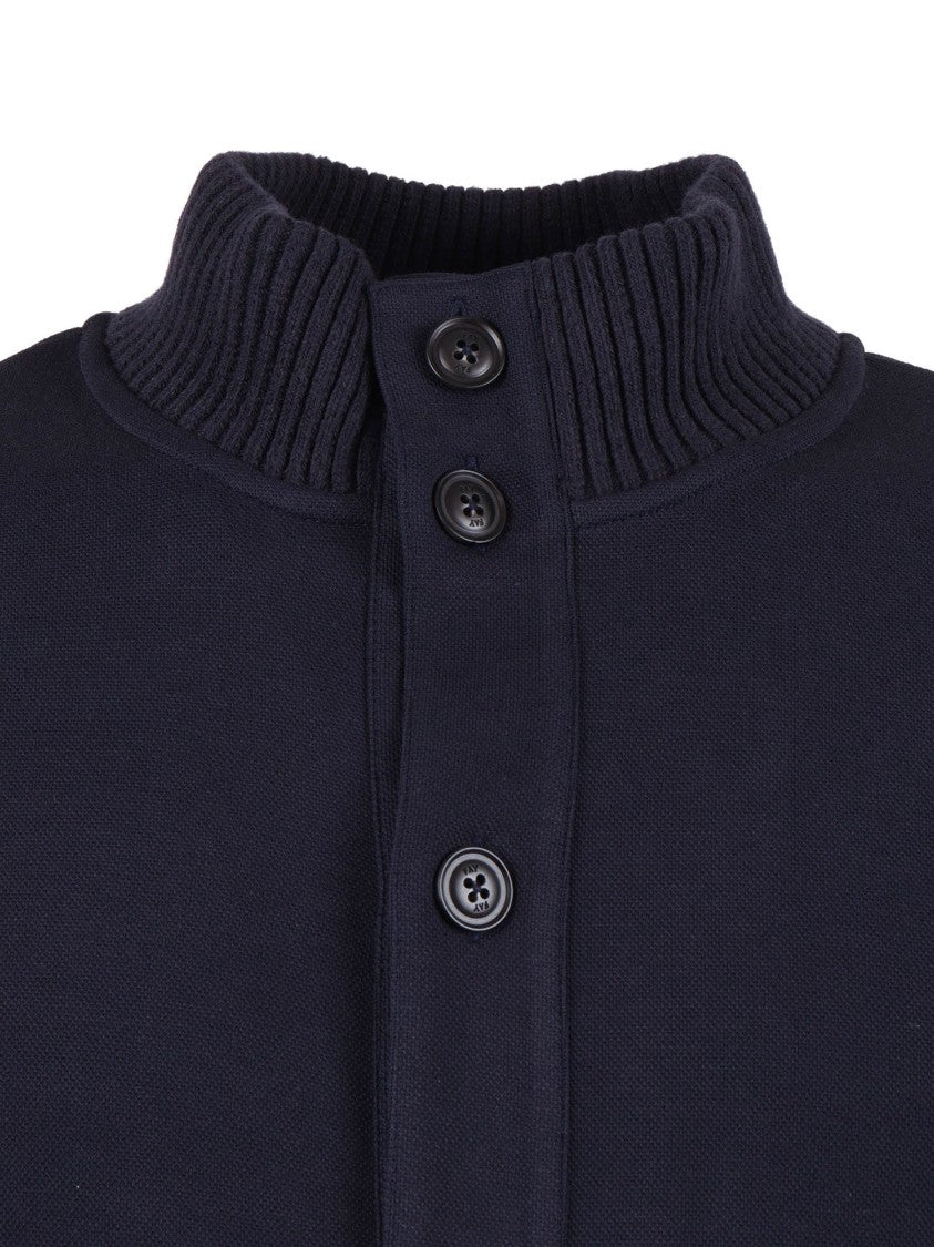 Fay Button Up Ribbed Sweatshirt Jacket