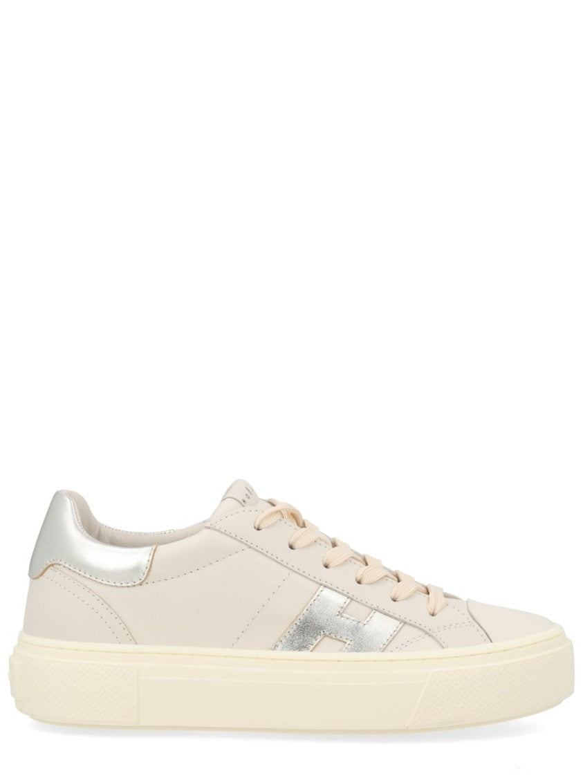 Hogan Light Beige Crosswind Silver Accent Sneakers
