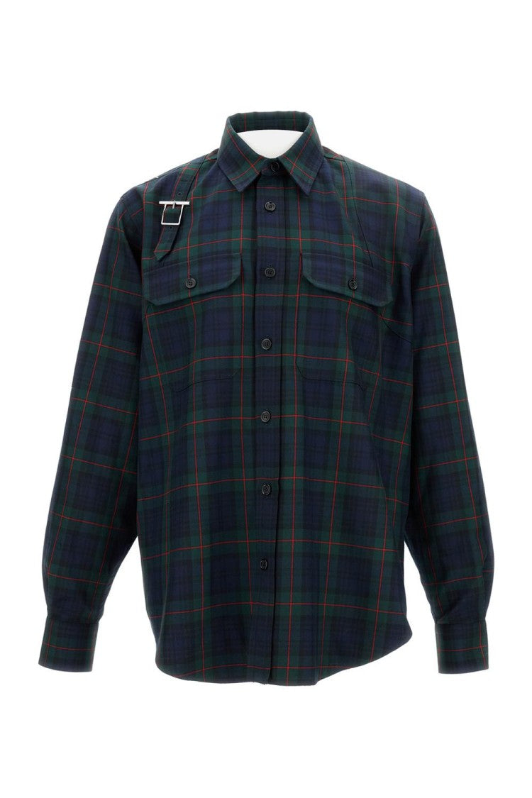 Alexander Mcqueen Classic Tartan Shirt With Metal Buckle Detail And Relaxed Fit