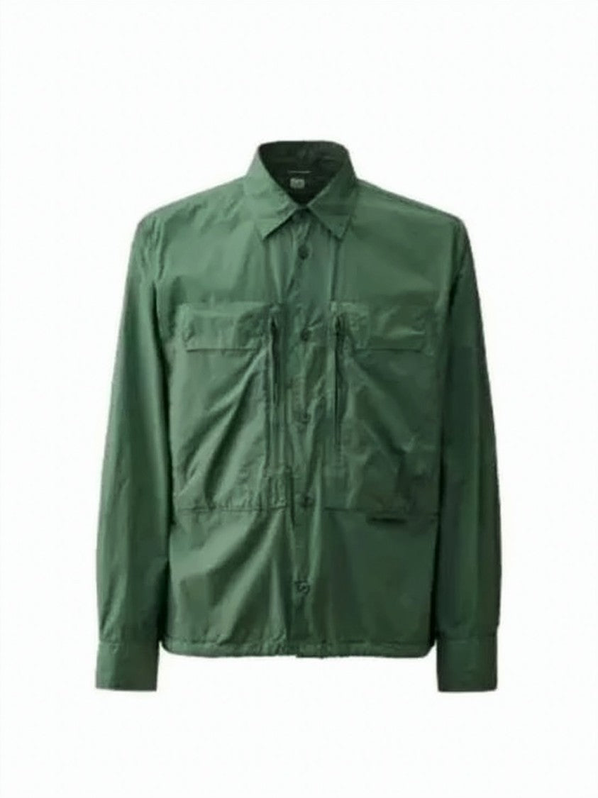 C.P. Company Minimalistic Green Cotton Jacket With Structured Collar