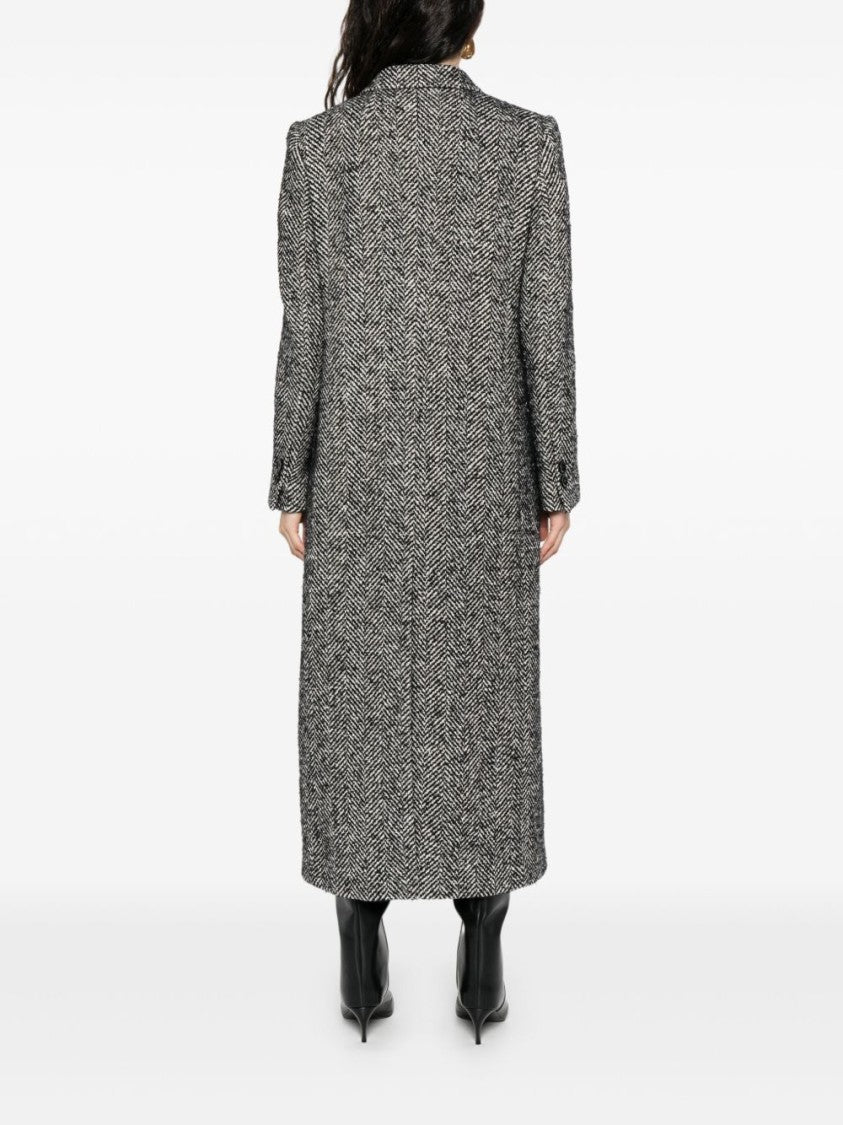 Dolce & Gabbana Double-Breasted Herringbone Coat With Leopard Print Lining