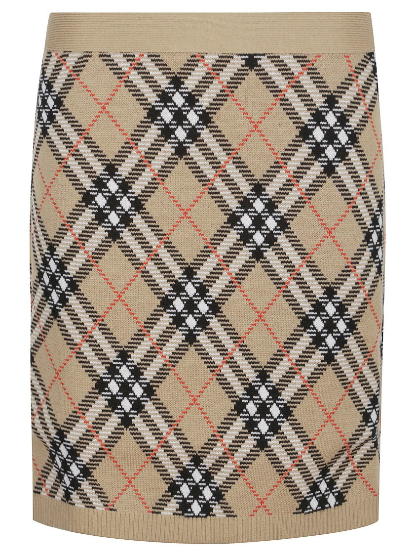 Burberry Beige Checked Miniskirt With Ribbed Finish