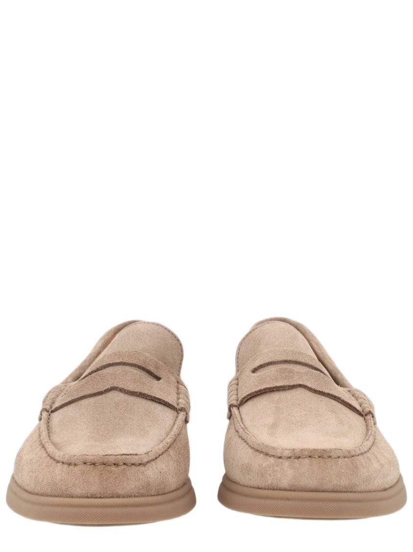 Boss Beige Soft Suede Penny Strap Loafers
