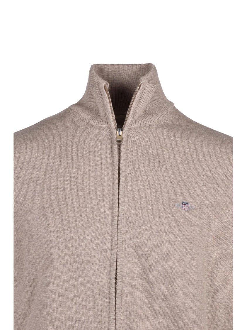 Gant Beige Zip-Through High Collar Cotton Cardigan