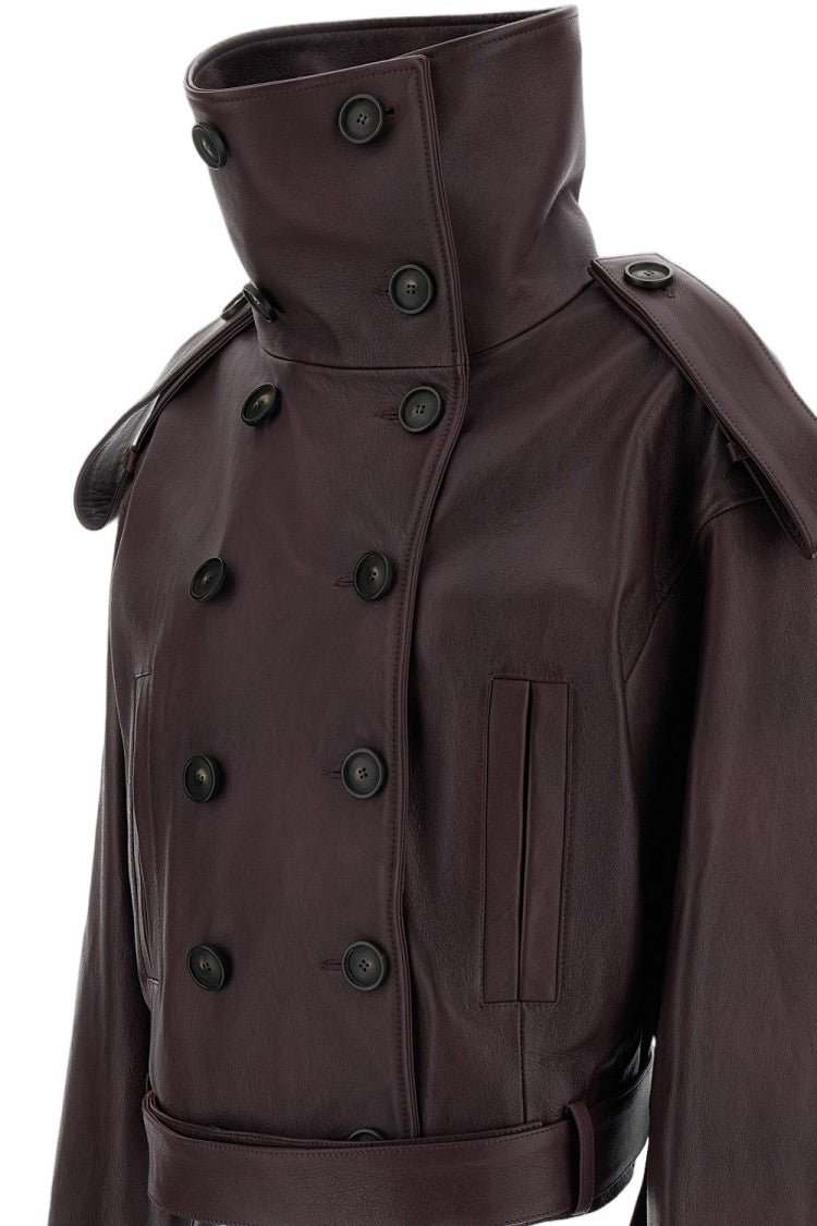7 For All Mankind High-Neck Double-Breasted Short Jacket In Nappa Leather