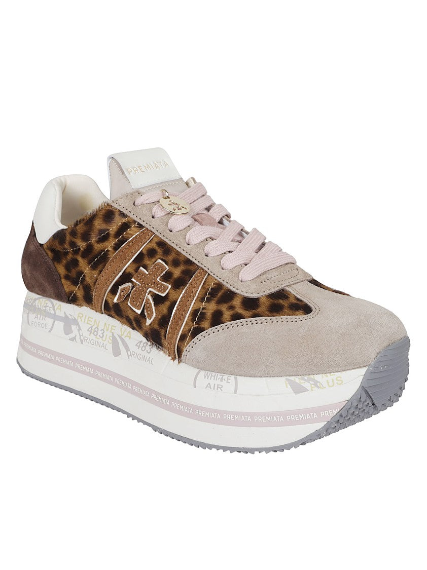 Premiata Animal Print Ponyskin Sneakers With Iconic Embossed Logo