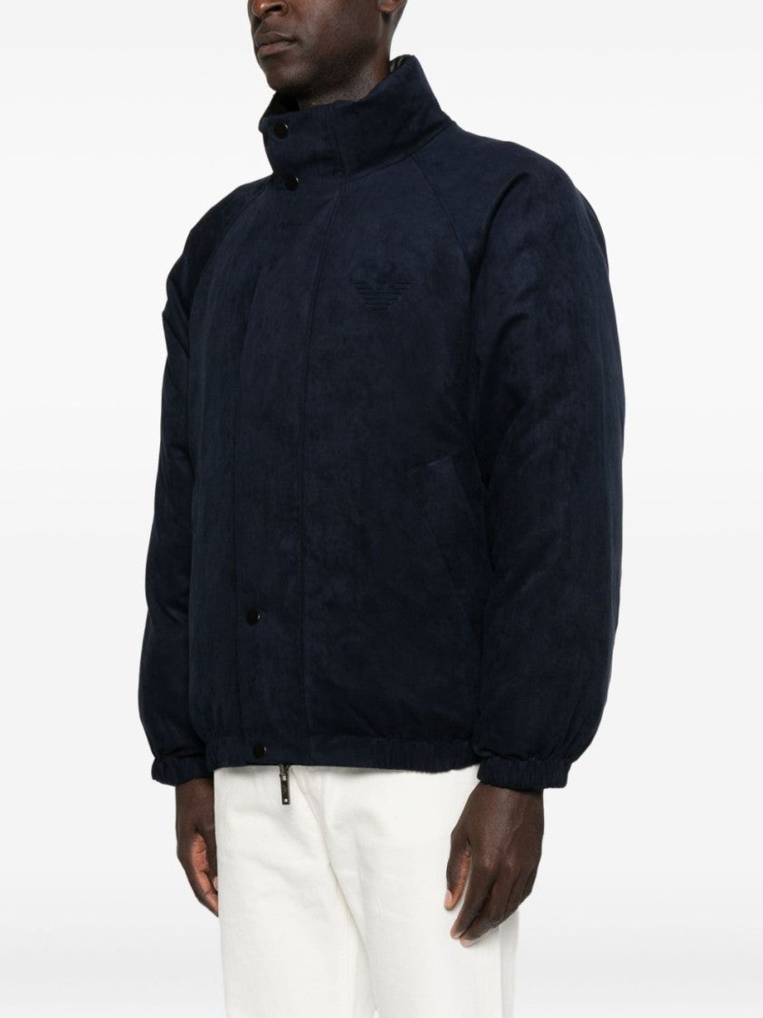 Emporio Armani Reversible Bomber Jacket In Navy Blue Suede