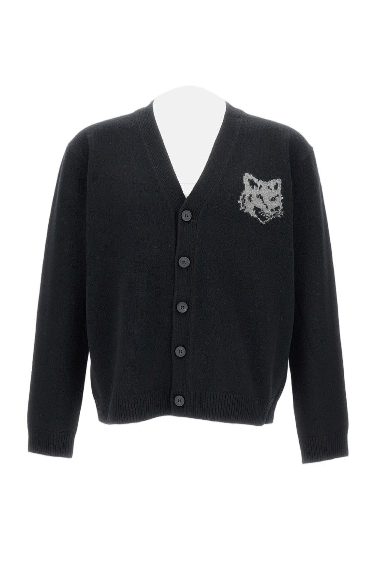 Maison Kitsuné Fox-Head Intarsia Merino Wool Cardigan
