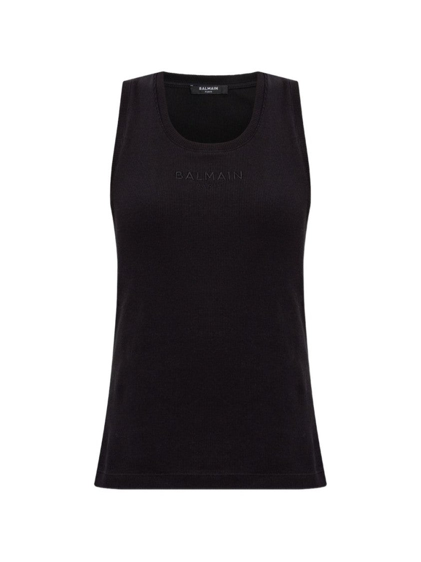 Balmain Black Minimalist Sleeveless Crew Neck Top