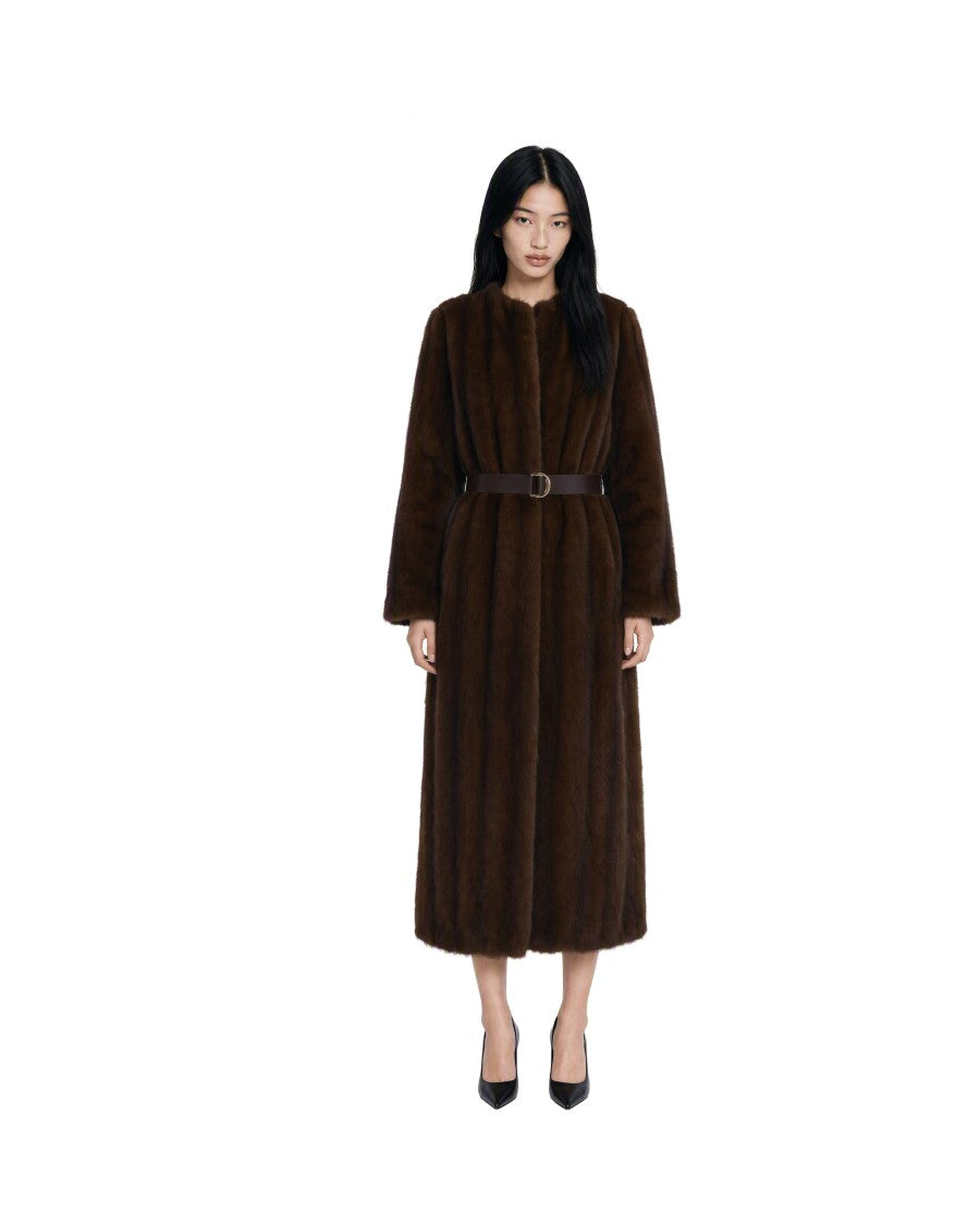 Max Mara High-Collar Belted Long Faux-Fur Coat