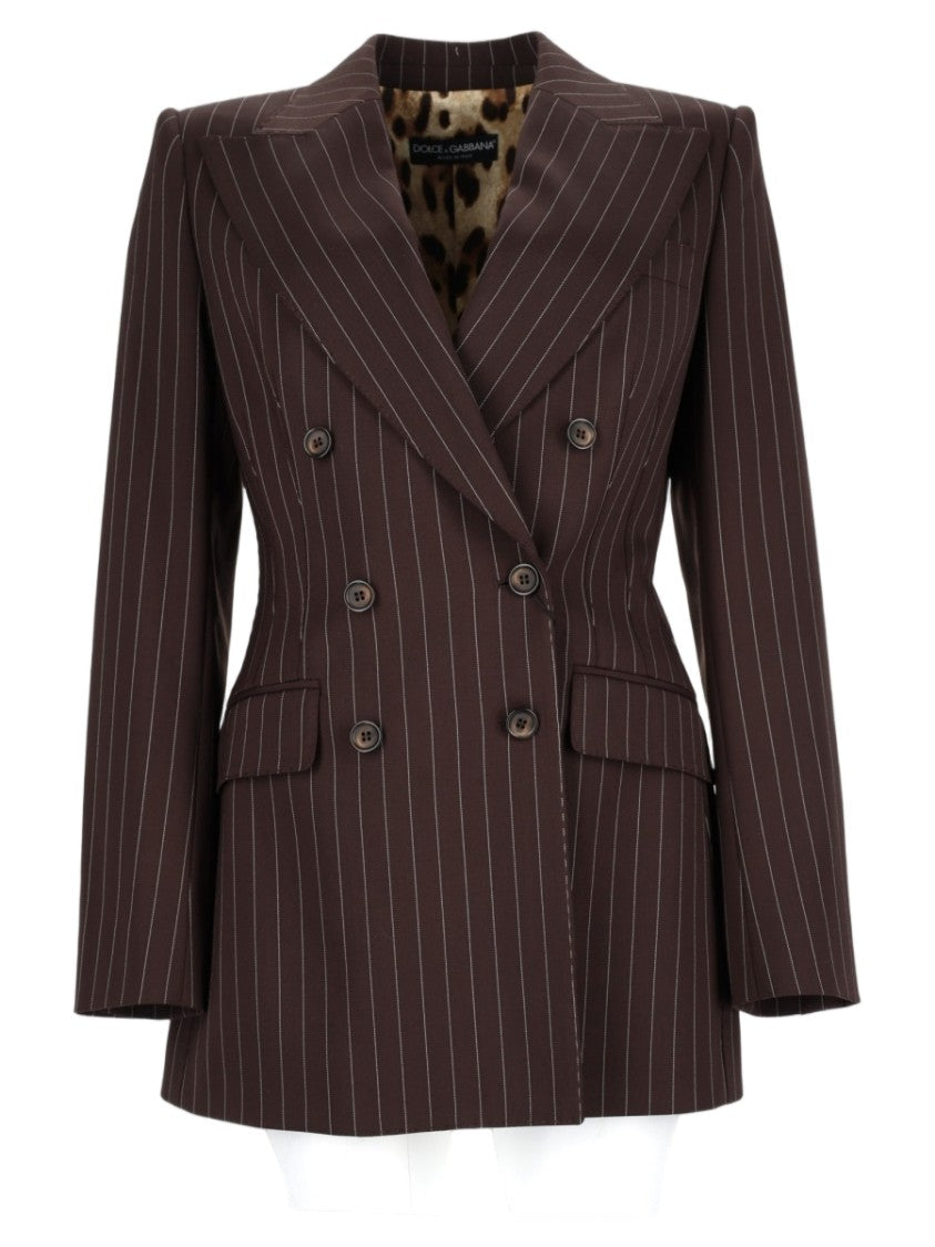 Dolce & Gabbana Pinstripe Leopard-Lined Double-Breasted Blazer